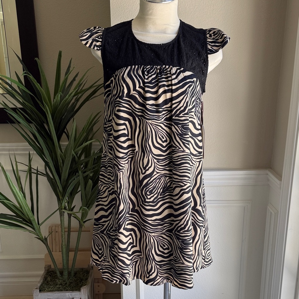 NEW Frankie B. Maxine Zebra Print Dress Vintage Shift Animal Print Size L